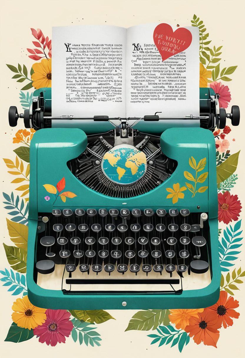 A colorful collage showcasing diverse blogging styles including travel, health, and personal stories. Illustrate a world map for travel, a stethoscope and heart for health, and a typewriter with swirling thoughts for personal stories. Infuse vibrant elements like nature, cityscapes, and wellness symbols that convey creativity and exploration. Artistic, playful, and engaging composition to inspire readers. vibrant colors. digital illustration.